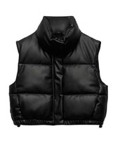 Winter PU Leather Jacket Vest Women Black Stand Collar Vest Sleeveless Women Zip - £38.18 GBP