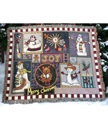 Merry Christmas Snowman Throw Blanket Fringe 46&quot; X 55&quot; Tapestry Style - £14.93 GBP