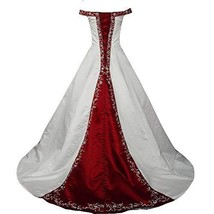 Kivary Silver Embroidery Beaded A Line White and Wine Red Wedding Dresses Custom - £150.35 GBP