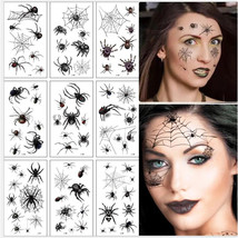 10 Sheets Halloween Black Spider 3D Waterproof Temporary Tattoo Stickers - £6.36 GBP