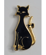Black Cat Rhinestone Eyes Bow Vintage Gold Tone Brooch Pin - £11.94 GBP