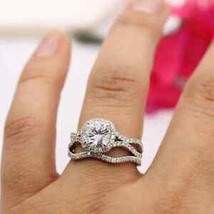 14K White Gold FN 2.70CT Cushion Cut Lab Created Wedding Diamond Bridal Ring Set - £81.61 GBP
