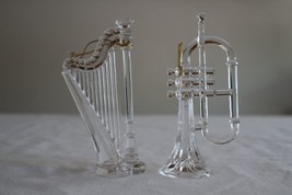 Lot 2x Vintage Christmas Ornament Trumpet Harp Clear Acrylic Plastic Instrument - £7.33 GBP