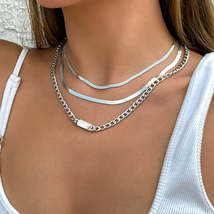 Silver-Plated Snake &amp; Cable Chain Necklace Set - £11.78 GBP