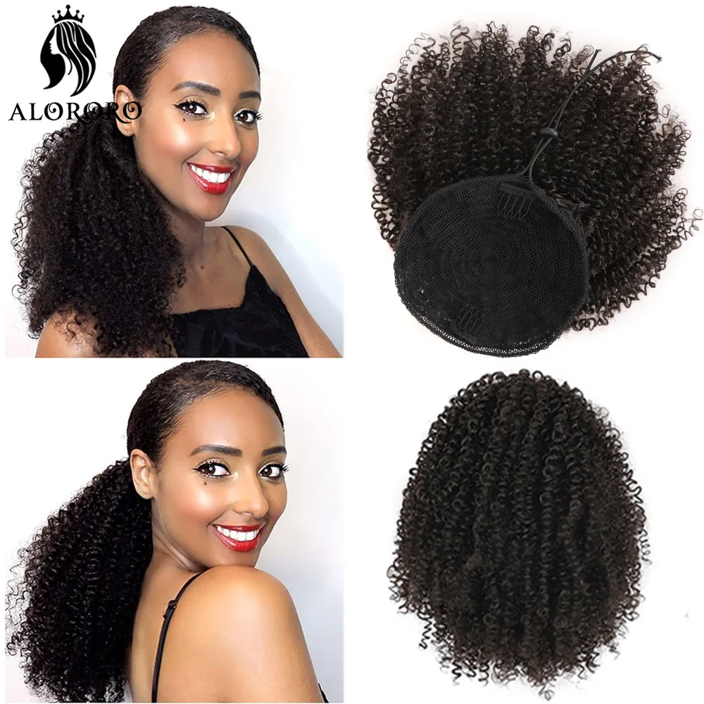  ponytail afro kinky curly hair extension synthetic clip in pony tail african hairpiece thumb200