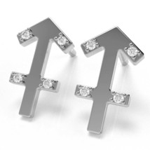 Sagittarius Zodiac Sign Diamond Earrings In Solid 10K White Gold - £167.03 GBP