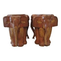 Vintage Matched Pair Carved Wood Elephant Stools / Tables circa 1970&#39;s - $21,872.29 MXN