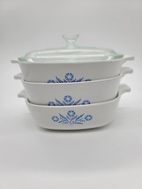 Corning Ware Blue Cornflower Casserole Dish Set 3 Casseroles One Lid. - $922.09 MXN