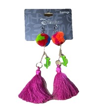 Disney Coco Cactus Pom Pom Dangling Earrings - Pink Green Orange Blue Su... - $439.94 MXN