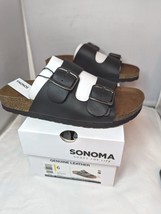 Sonoma Womens Artwork Buckle Slides Sandals Size 6 Leather Black Shoes Good Life - £23.49 GBP