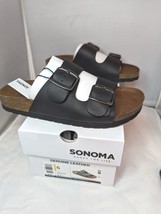 Sonoma Womens Artwork Buckle Slides Sandals Size 6 Leather Black Shoes G... - £23.49 GBP