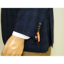 Men's Soft Wool Cashmere Sport Coat English Plaid Window Pane 556-11 Navy Renoir image 10