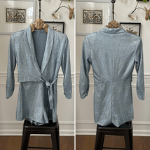 Boutique Brand Ice Blue Metallic Long Sleeve Wrap Front Romper S - $32.40