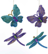 Kurt Adler Set Of 4 Peacock Glitter Butterfly &amp; Dragonfly Xmas Ornaments T2353 - £14.38 GBP
