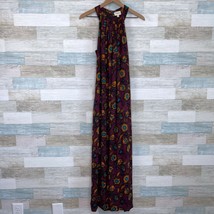 Everly Floral Halter Maxi Dress Burgundy Red Yellow Pleated Casual Womens Small - £15.31 GBP