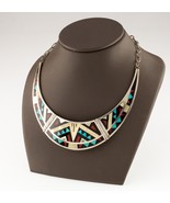 Alex &amp; Marylita Boone zuni sterling silver gemstone mosaic inlay necklac... - $625.01