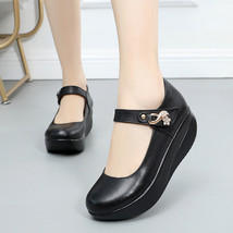 Big Size New Black Women Pumps Genuine Leather Lady Platform Shoes Wedges Height - £63.39 GBP