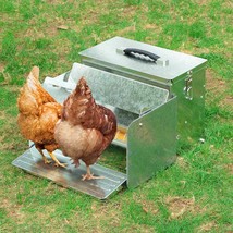 26Lbs Automatic Chicken Feeder Steel Poultry Tank With Cover For 6-12 Ch... - £134.02 GBP