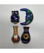 4 Mexican Talavera Folk Art Tera Cotta Pottery-2 Vases Owl Moon Fridge M... - €17,47 EUR
