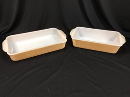 Vintage Fire King Oven Ware Baking Dishes Made In USA Iridescent Peach Luster 9&quot; - £31.45 GBP