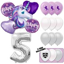 Enchanted Lilac Unicorn Birthday Deluxe Balloon Bouquet - Silver Number 5 - $32.99