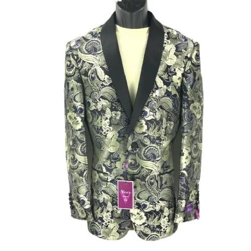 Vinci Men's Blazer Gold Black Single Breasted Vented Side Slim Fit Sizes S - 2XL