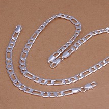  mens women wedding 8mm chain necklace bracelets fashion silver color jewelry sets s210 thumb200