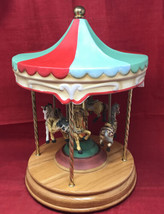 Willitts 4 Horse Carousel Ceramic Brass Music Box 11&quot;×16&quot; VTG Large Works Spins - £118.23 GBP