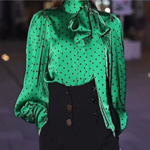 Fashion Scarf Collar Lace Up Bow Polka Dot Blouses - £29.05 GBP