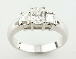 18k Blanc Or Trois Pierres Princesse Et Taille Émeraude Fiançailles Bague 6 - £3,278.67 GBP