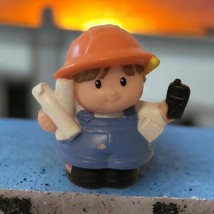Little People Construction Worker Man Fisher Price 2002 Walkie Talkie Orange Hat - $4.93