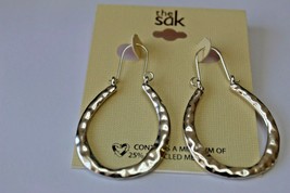 The Sak Silver Tone French Wire Dangle Earrings Silver Hammered Oval Hoops - £15.35 GBP