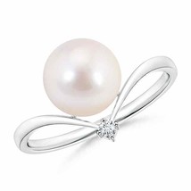 Authenticity Guarantee 
Japanese Akoya Cultured Pearl Chevron Ring with Diamo... - £398.63 GBP