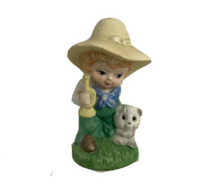 Vintage Ceramic Figurine Farm Boy Holding Horn￼ With Dog Hand Panted 5.5” - £9.55 GBP