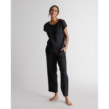 Quince Womens 100% European Linen Pajama Set Top Pants Black L - $33.72