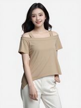 Women Top Unbranded Women Brown Off The Shoulder Top Size M - $8.41