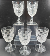 (5) US Glass Log &amp; Star Water Goblet Set EAPG Antique Embossed Etch Stem... - $88.77