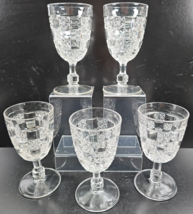 (5) US Glass Log &amp; Star Water Goblet Set EAPG Antique Embossed Etch Stemware Lot - £69.80 GBP