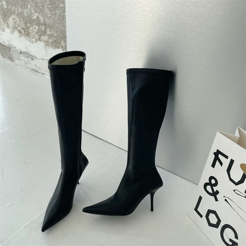 Knee High Boots For Woman Pointed Toe Black Pink White Green Thin Sock Boots Str - £213.58 GBP