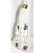 Porcelain Violin Free Standing Decor White Bluebonnet Handpainted Mark E... - $13.70 CAD