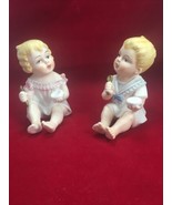 pair of piano babies eating porriage boy &amp; girl Unmarked Possibly Japan - $19.79