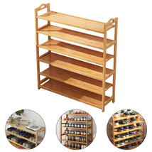 6 Tier Natural Bamboo Wooden Shoe Rack Organiser Entryway Stand Storage Shelf Us - £71.13 GBP