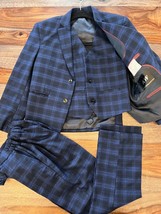 Boys Checkered Navy Suits Page Boy Blue Check Suit Kids Wedding Prom Formal Set - $37.39