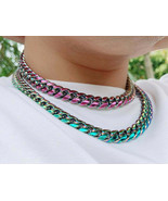 Iridescent Miami Cuban Link Choker Chain Necklace Jewelry Hip-Hop Street... - £35.85 GBP