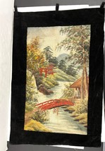 VTG Japanese Silk Embroidery Wall Hanging Tapestry Handmade Village River 19&quot;x28 - £213.95 GBP
