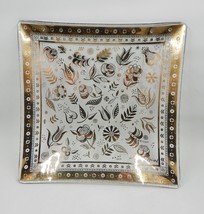Georges Briard Glass Gold Persian Garden Square Plate Bowl 8 Inch - £23.53 GBP