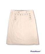 MAXAZRIA Suede Finished Cotton A-Line Skirt Beige Button Studs Zipper SZ 4 - £16.56 GBP