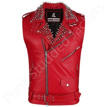 Red Punk Leather Vest for Men, Studded Spiked Biker Vest, Sleeveless Mot... - $3,727.80 MXN+