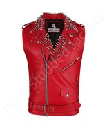 Red Punk Leather Vest for Men, Studded Spiked Biker Vest, Sleeveless Mot... - $3,727.80 MXN+