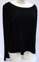 CAROLE LITTLE Black Velour Top Size 10 Made in USA Jewel Neckline Poly S... - $18.99